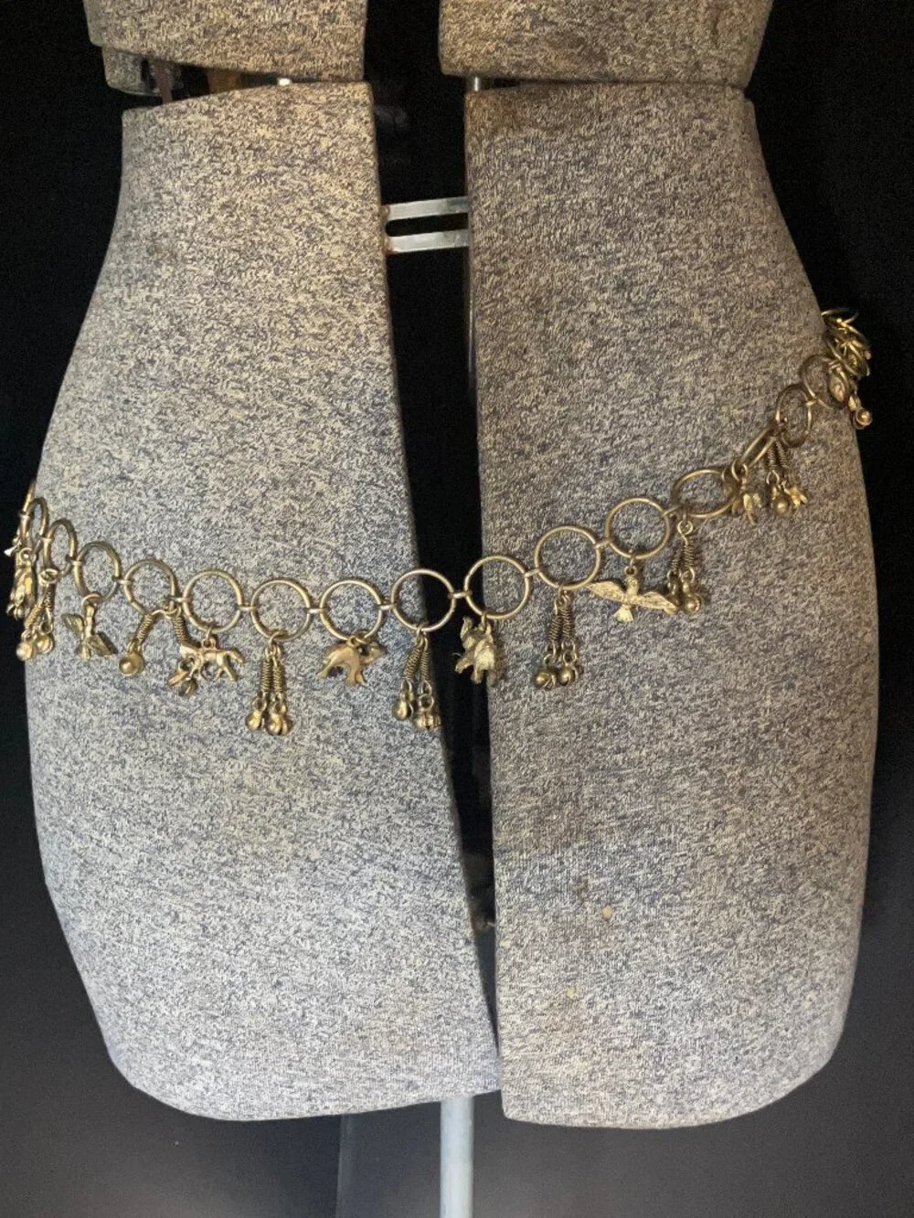 Vintage Metal Chain Belt with Animal Charms & Bells